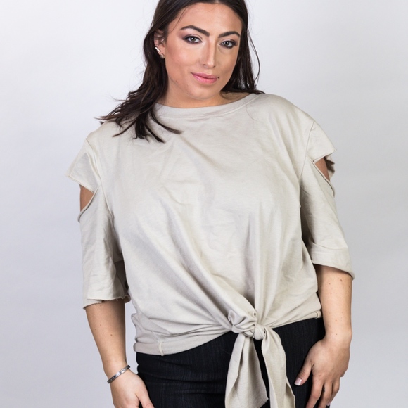 Plus Size Cutout French Terry Tie Top - Picture 3 of 6